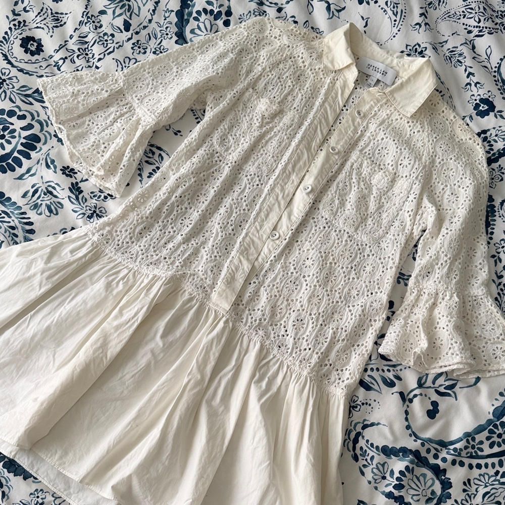 Derek Lam White Eyelet Lace Button-Front Dress